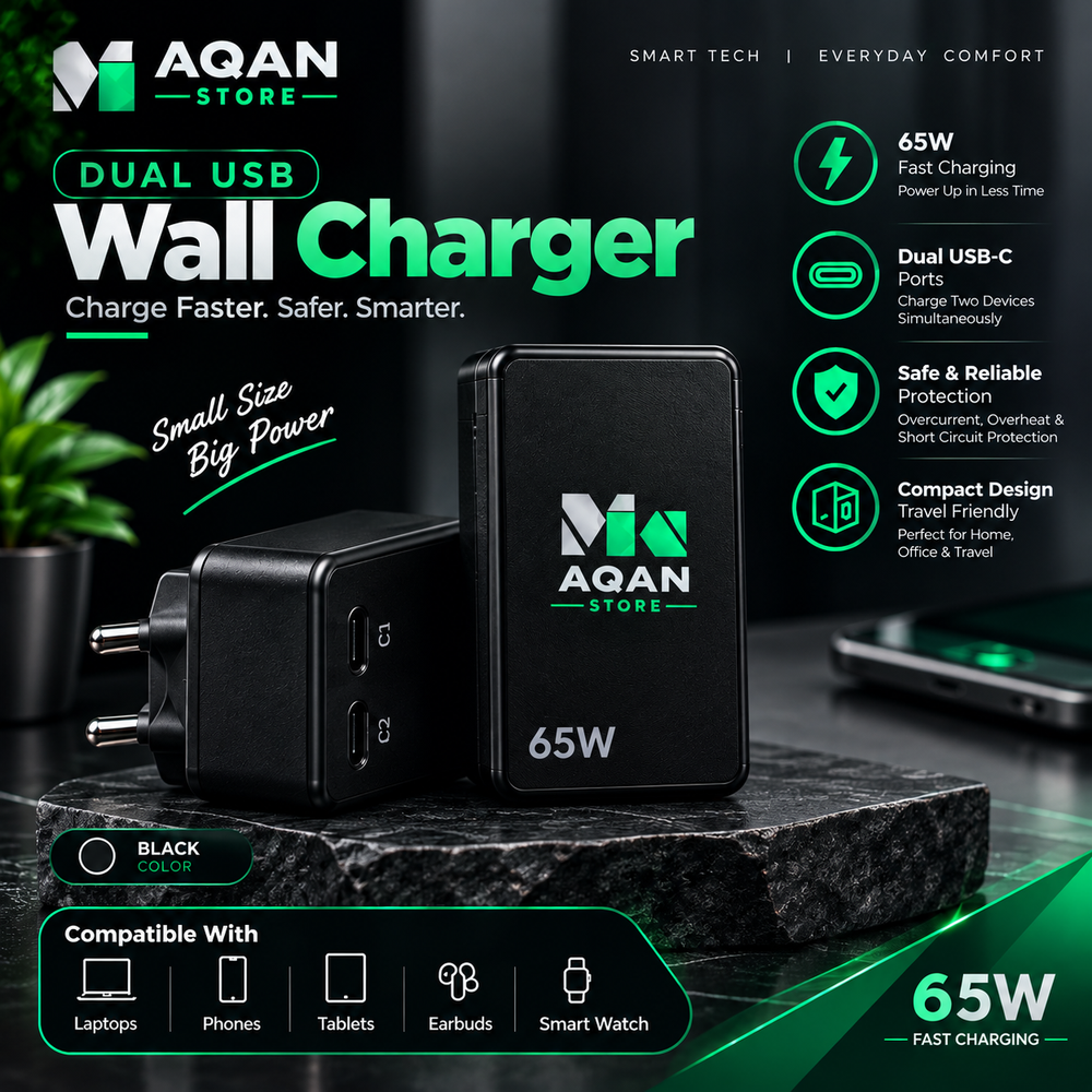 AQAAN 65W Dual USB-C Fast Charger