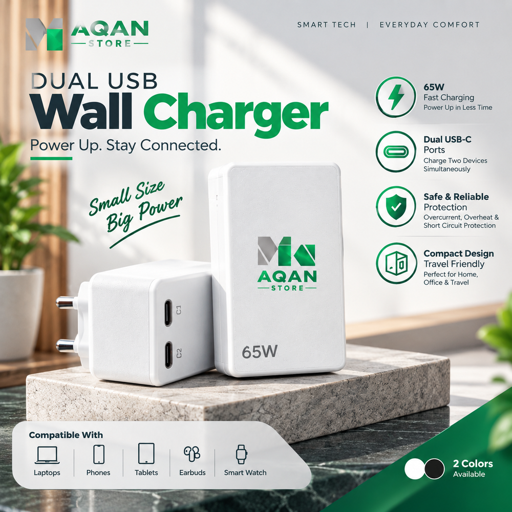 AQAAN 65W Dual USB-C Fast Charger